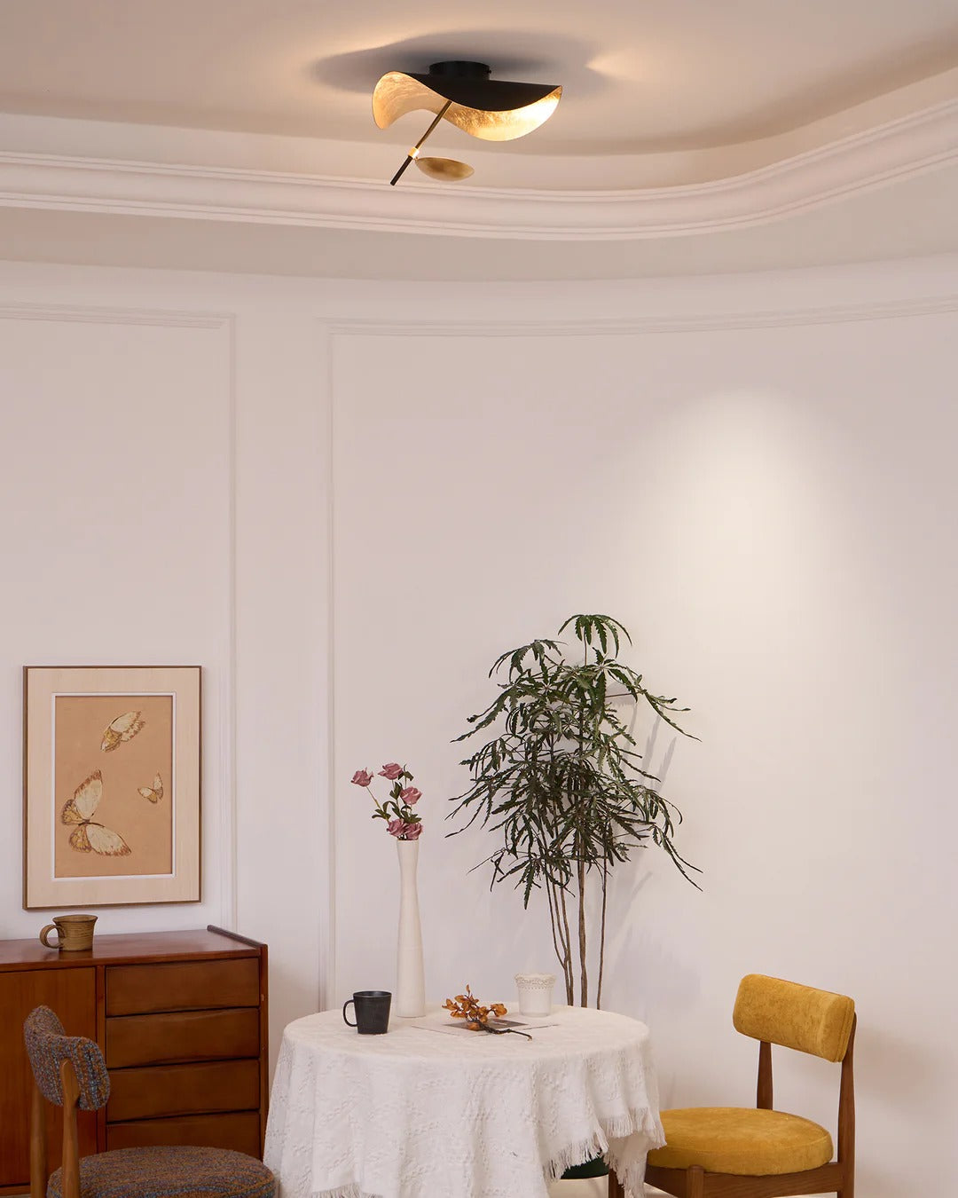 Minimalist Semi-Flush Mount, Curved Disc Integrated LED