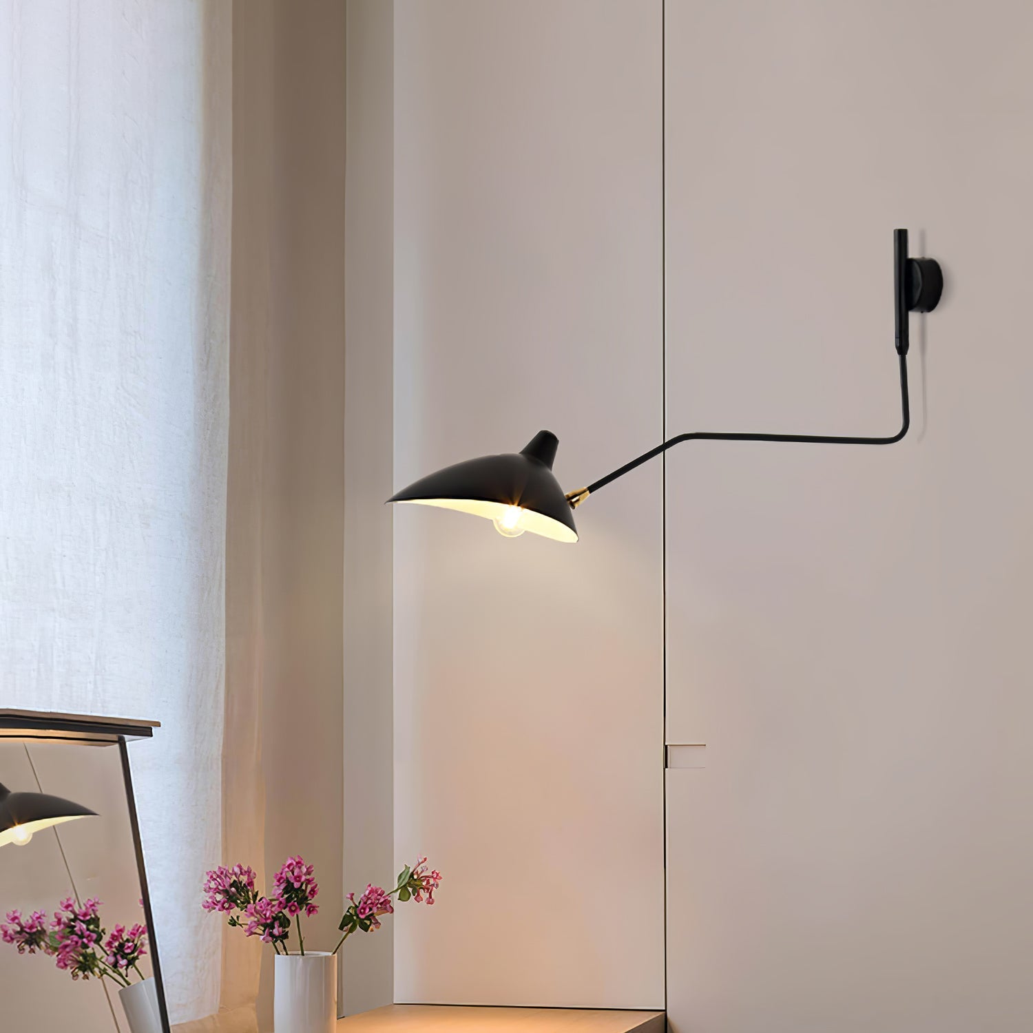 Mid-Century Swing-Arm Wall Sconce with Conical-Shades