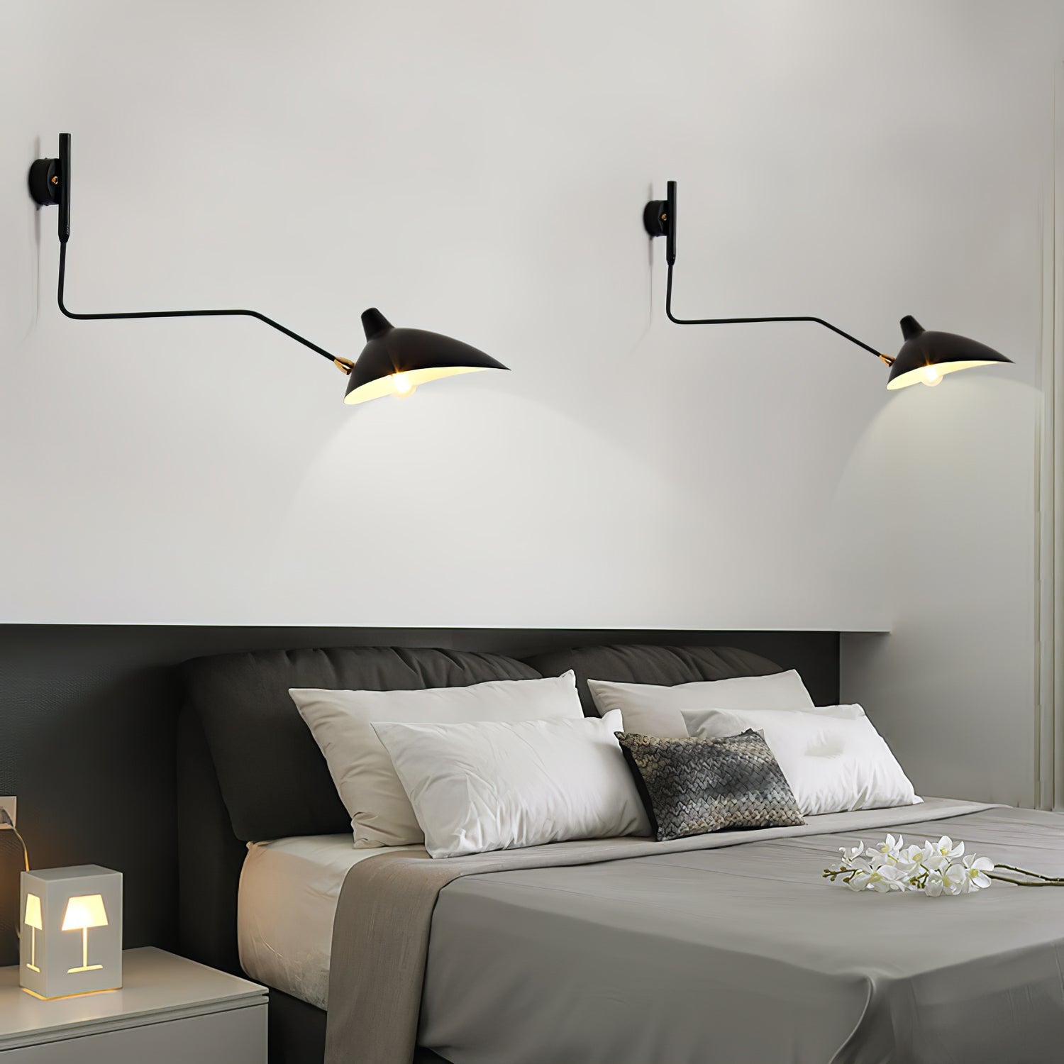 Mid-Century Swing-Arm Wall Sconce with Conical-Shades
