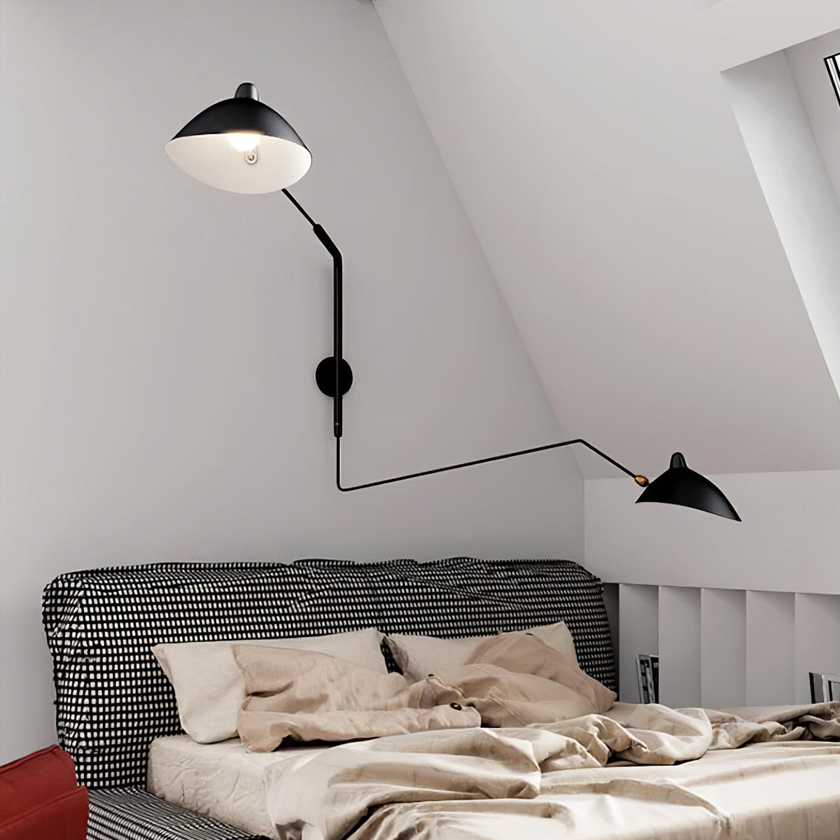 Mid-Century Swing-Arm Wall Sconce with Conical-Shades