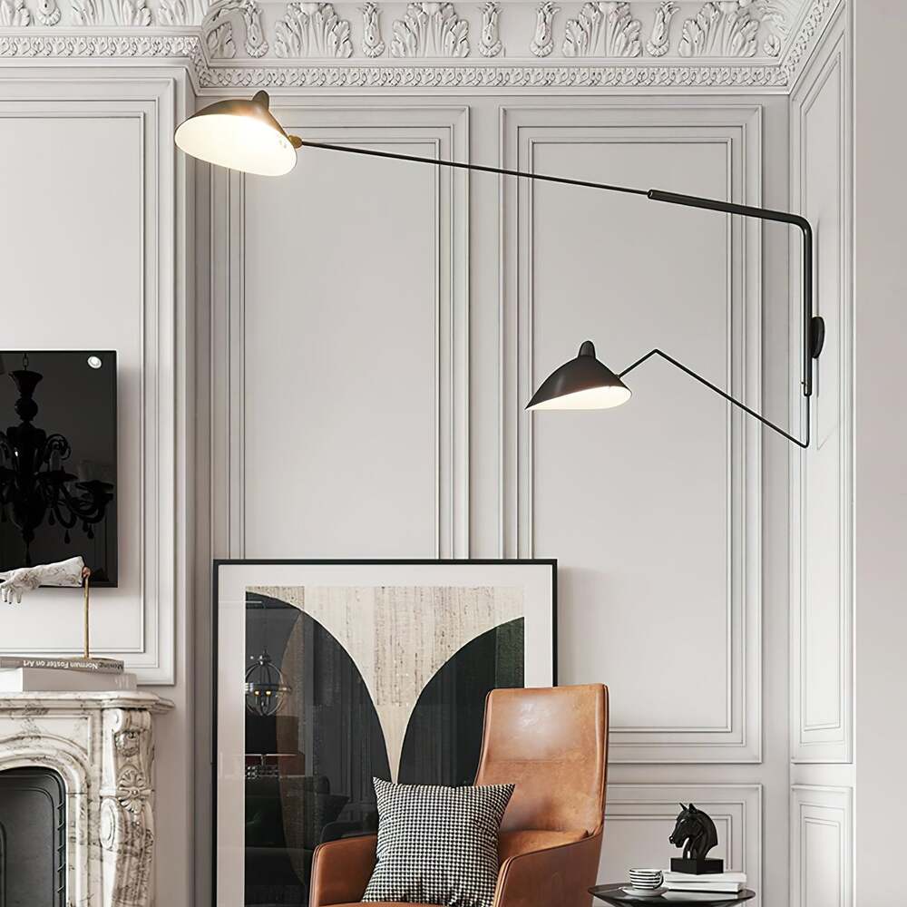 Mid-Century Swing-Arm Wall Sconce with Conical-Shades