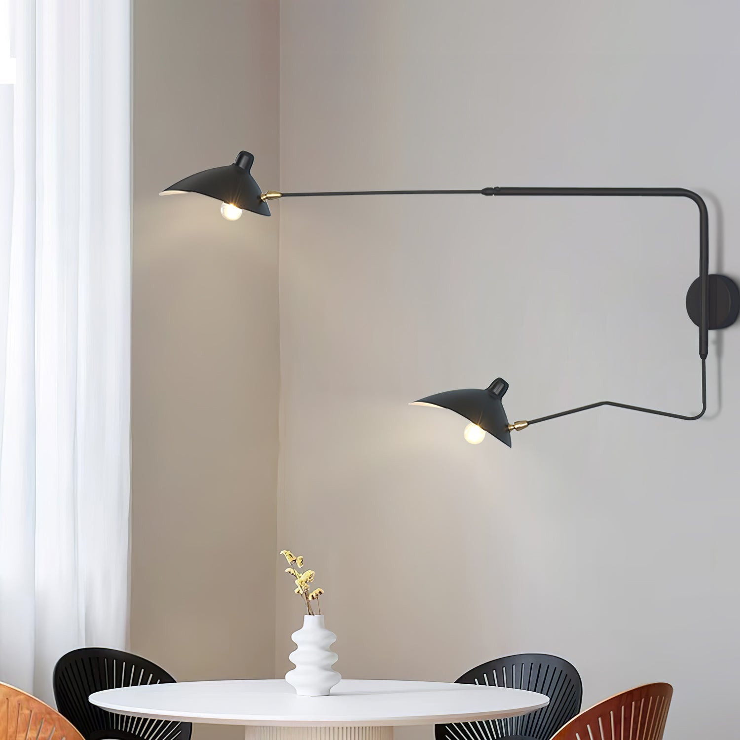 Mid-Century Swing-Arm Wall Sconce with Conical-Shades
