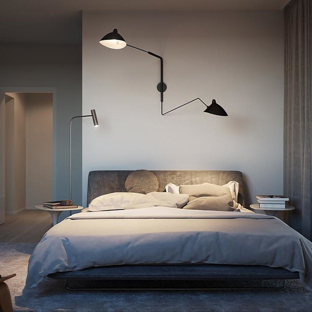 Mid-Century Swing-Arm Wall Sconce with Conical-Shades