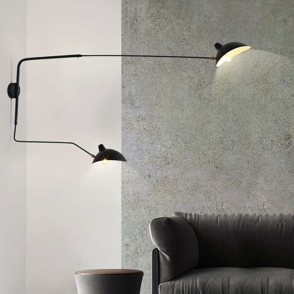Mid-Century Swing-Arm Wall Sconce with Conical-Shades
