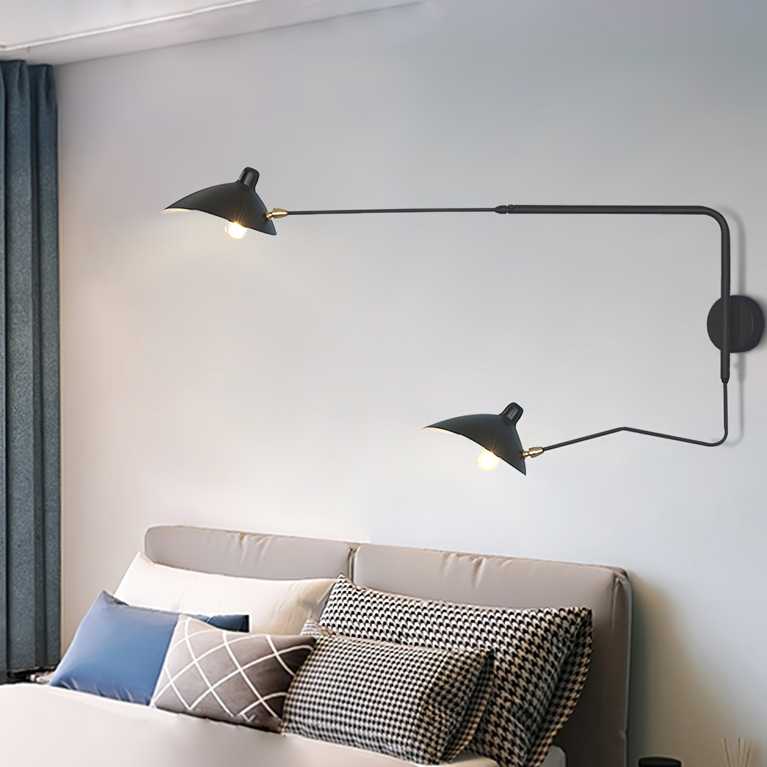 Mid-Century Swing-Arm Wall Sconce with Conical-Shades