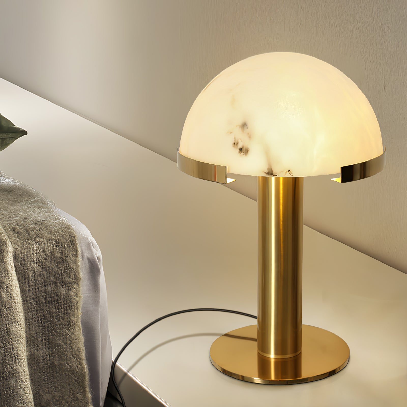 Art Deco Table Lamp with Hemispherical Shade