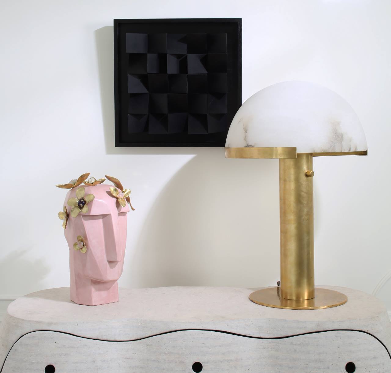 Art Deco Table Lamp with Hemispherical Shade