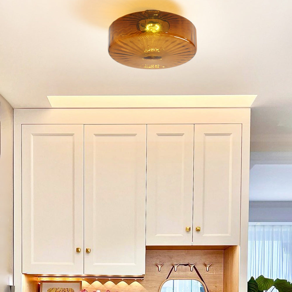Retro Drum-Style Flush Mount Fixture Integrated LED