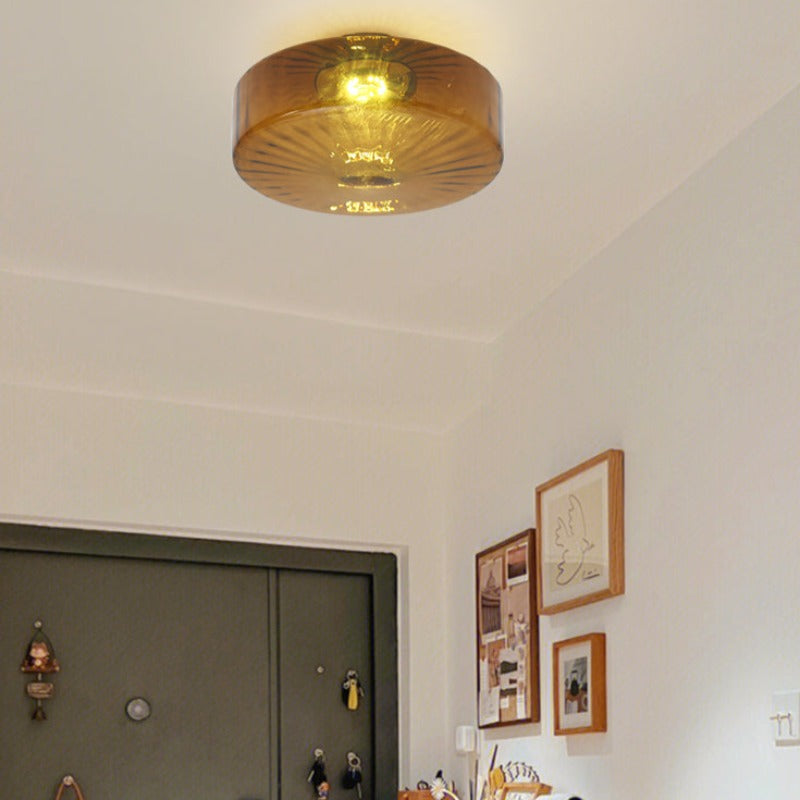 Retro Drum-Style Flush Mount Fixture Integrated LED