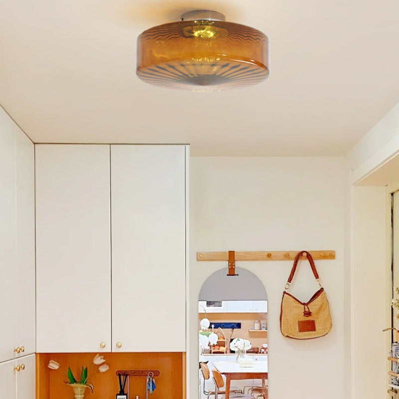 Retro Drum-Style Flush Mount Fixture Integrated LED