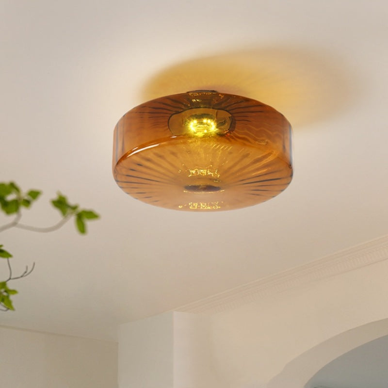 Retro Drum-Style Flush Mount Fixture Integrated LED