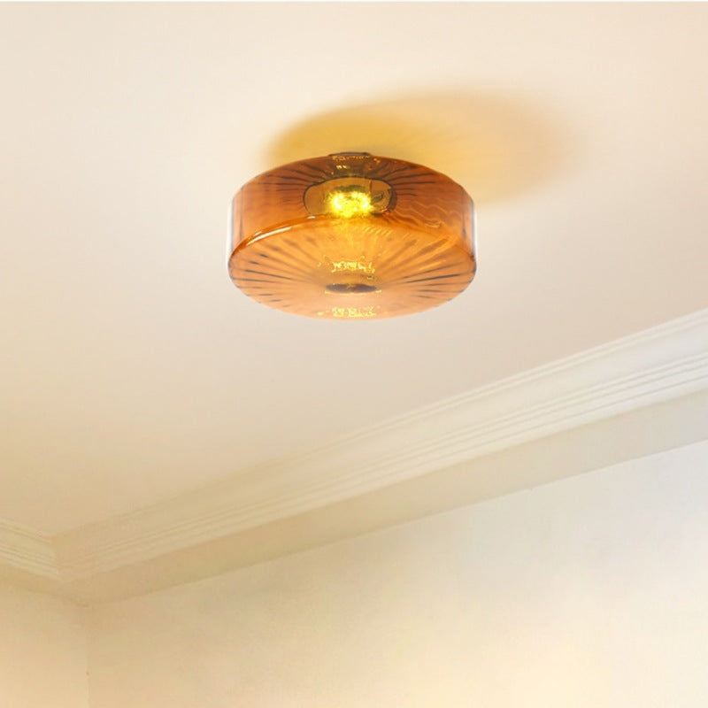 Retro Drum-Style Flush Mount Fixture Integrated LED