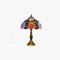 Vintage Carved Table Lamp with Floral-Detailed Dome