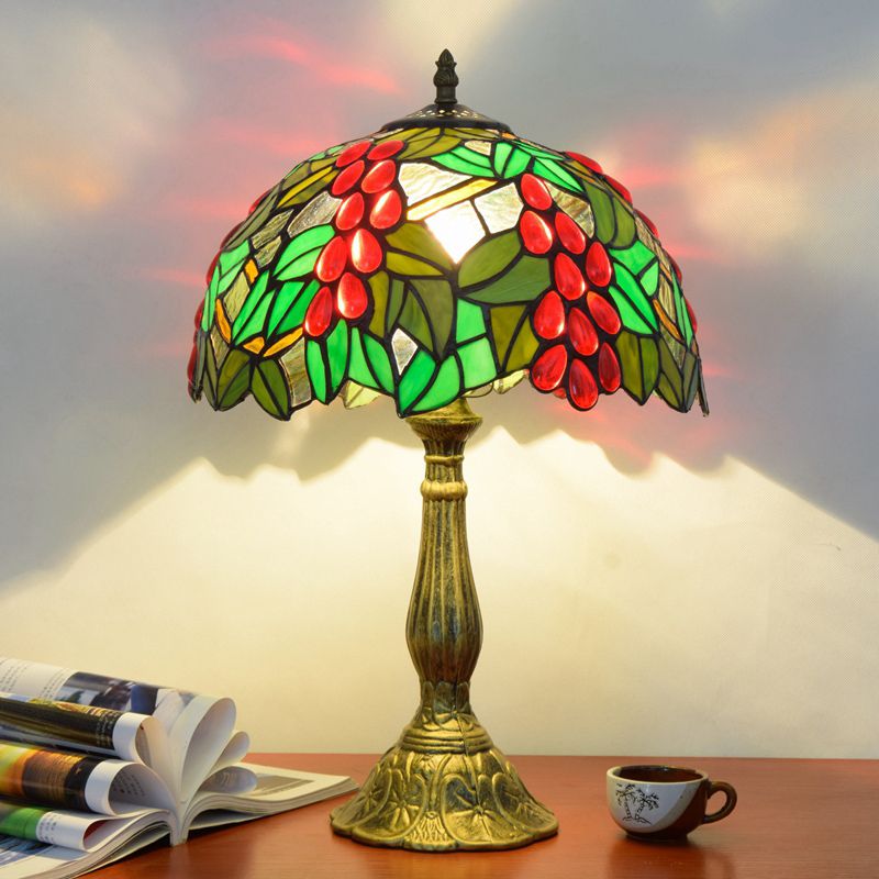 Vintage Carved Table Lamp with Floral-Detailed Dome