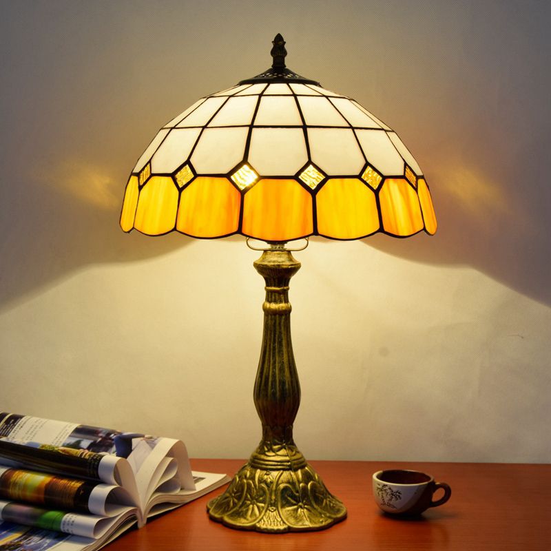 Vintage Carved Table Lamp with Floral-Detailed Dome