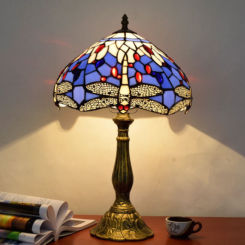 Vintage Carved Table Lamp with Floral-Detailed Dome