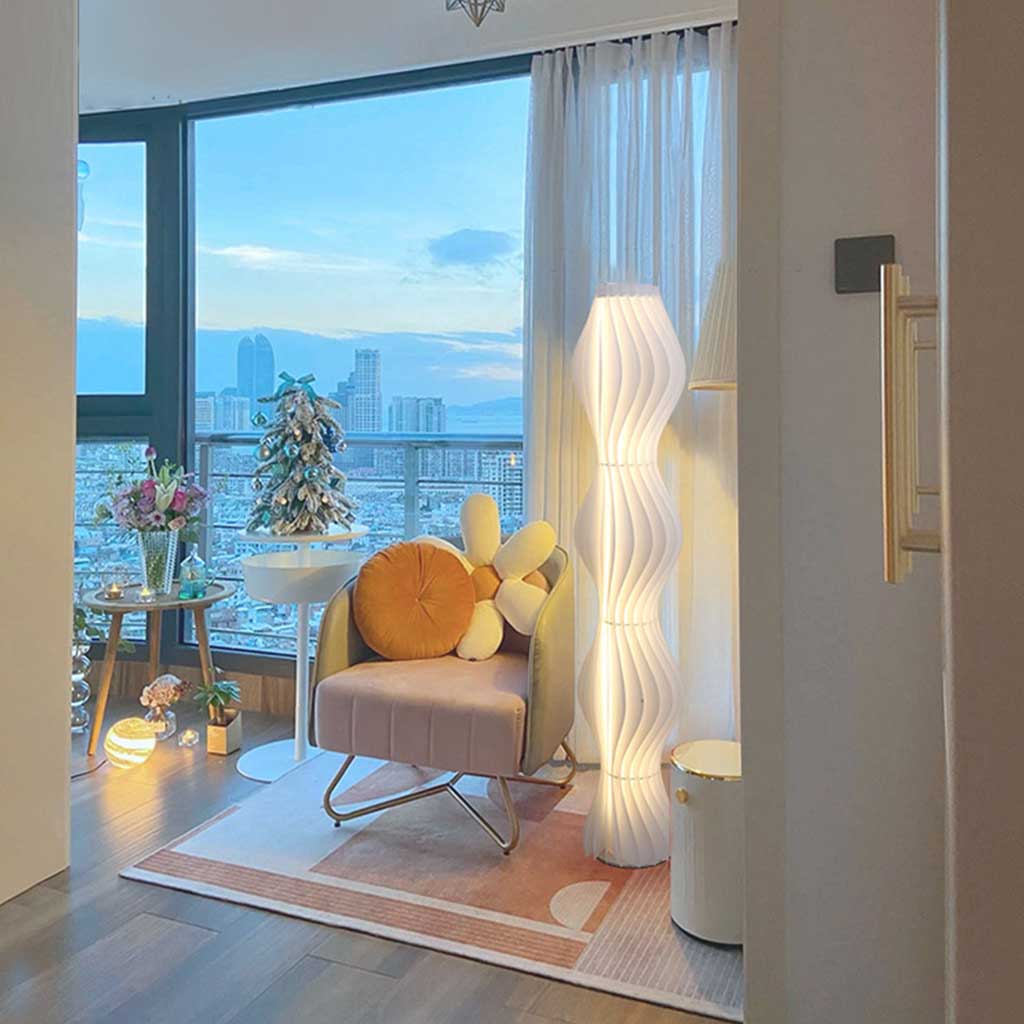 Undulating Minimalist Floor Lamp with LED Dimmer
