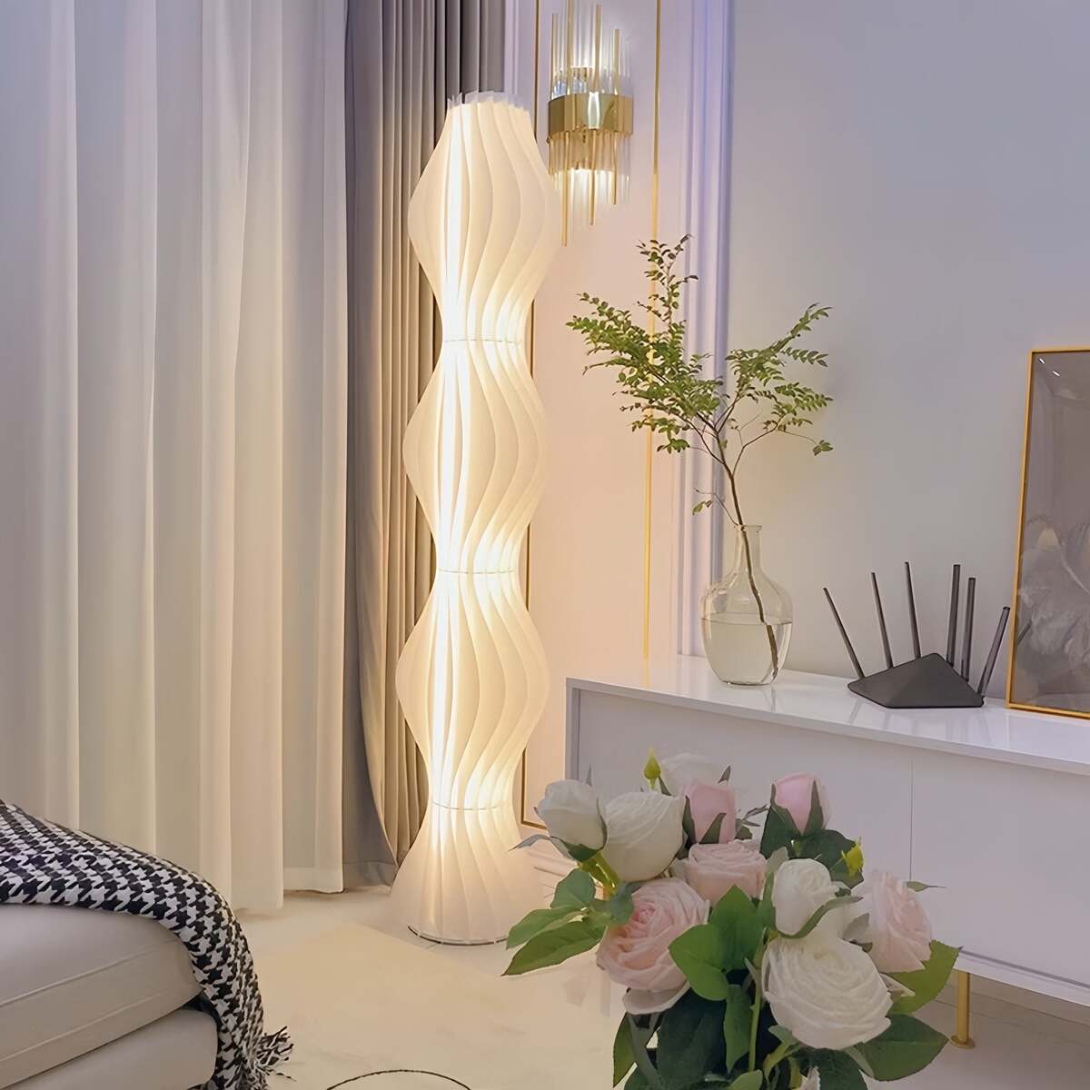 Undulating Minimalist Floor Lamp with LED Dimmer