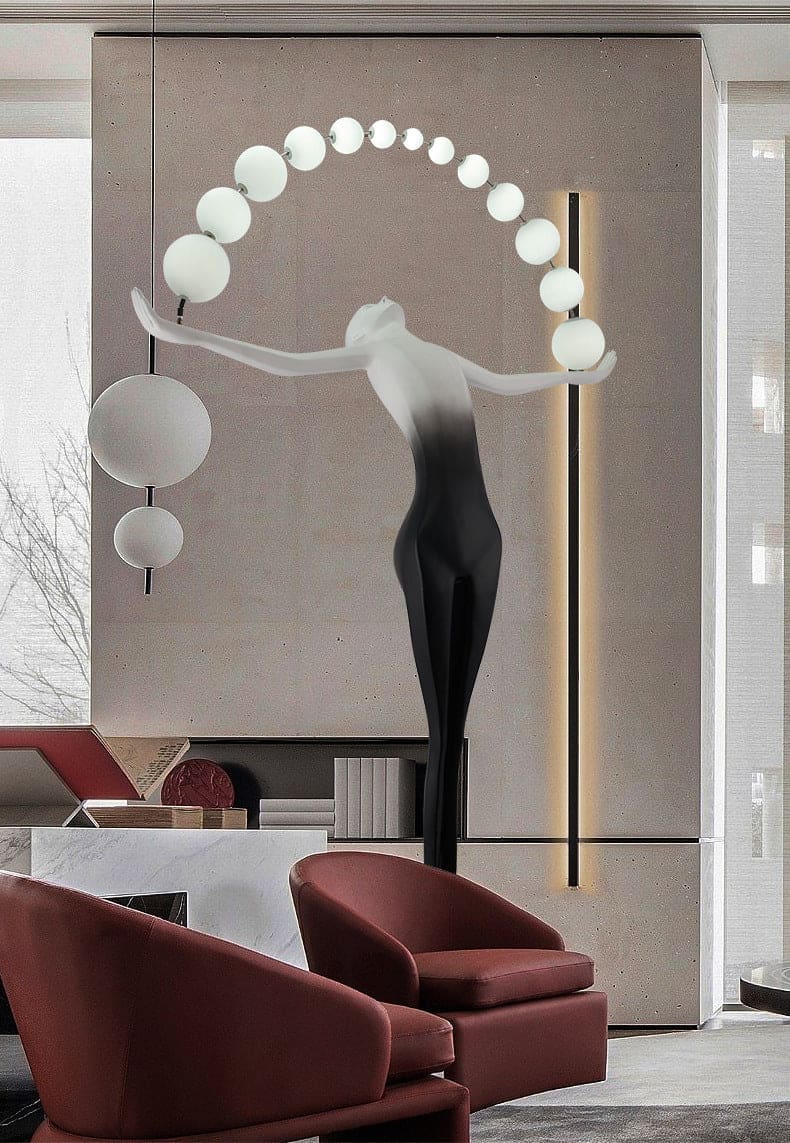 Sculptural Floor Lamp with Spherical LED Arch