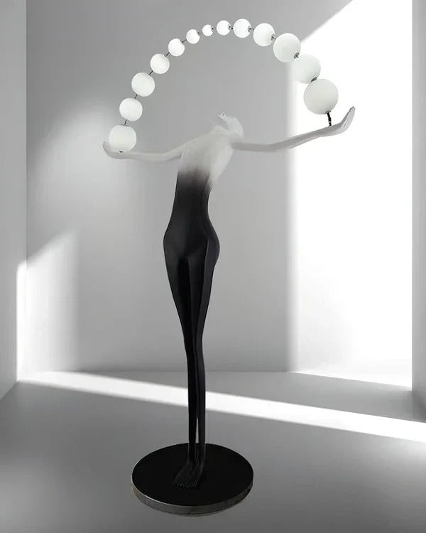 Sculptural Floor Lamp with Spherical LED Arch
