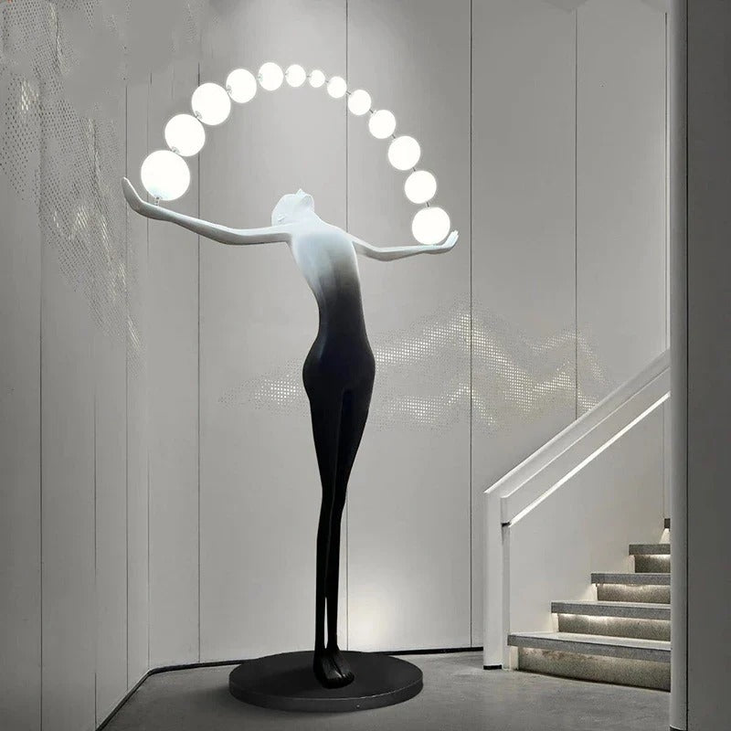 Sculptural Floor Lamp with Spherical LED Arch