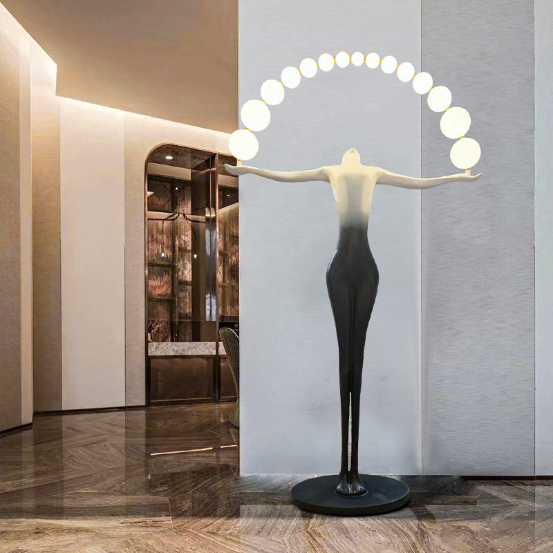 Sculptural Floor Lamp with Spherical LED Arch