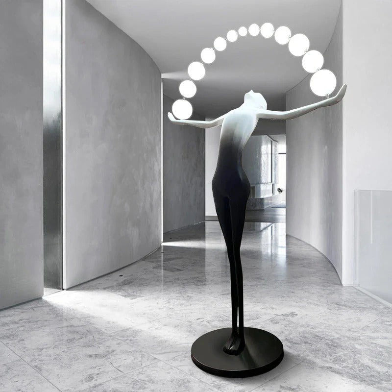 Sculptural Floor Lamp with Spherical LED Arch