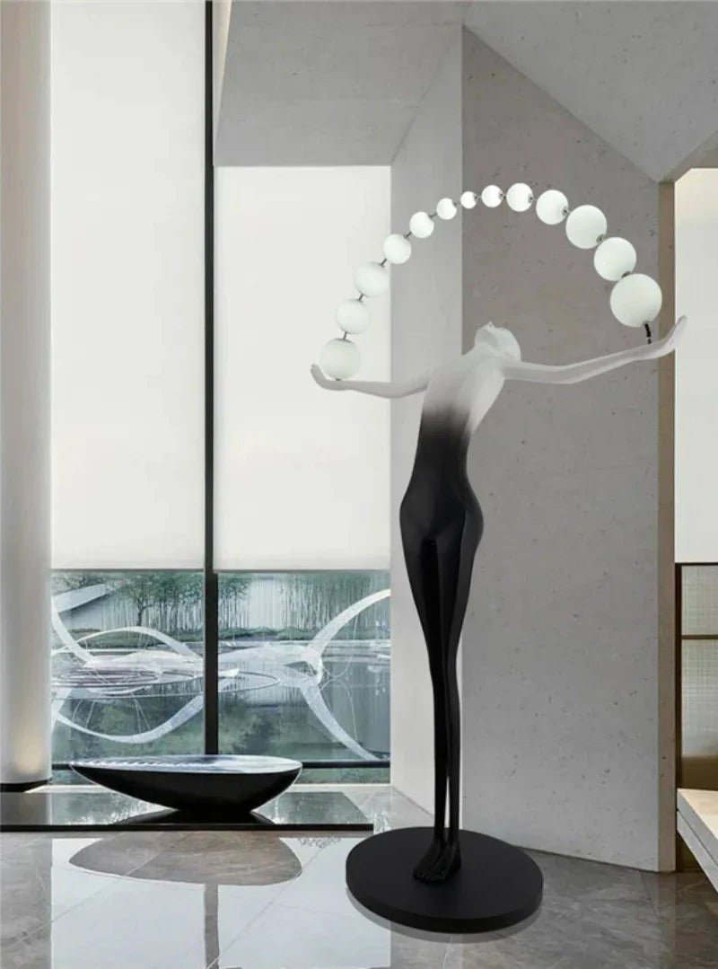 Sculptural Floor Lamp with Spherical LED Arch