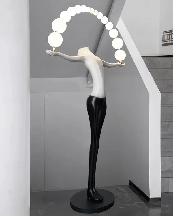 Sculptural Floor Lamp with Spherical LED Arch