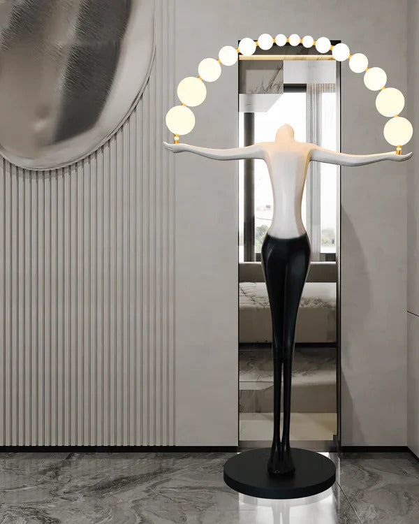 Sculptural Floor Lamp with Spherical LED Arch