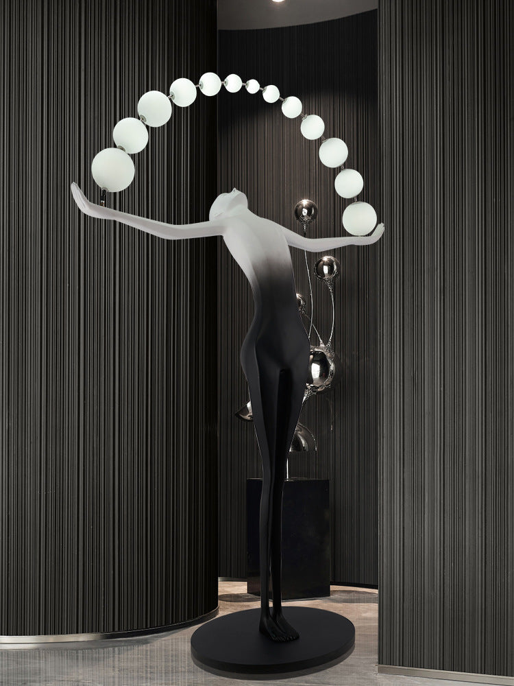 Sculptural Floor Lamp with Spherical LED Arch