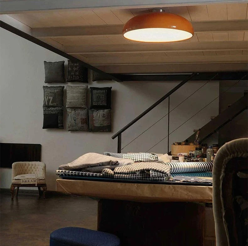 Retro-styled convex dome flush mount light fixture