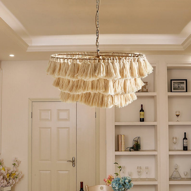 Boho Tiered Chandelier Featuring Layered Fringe