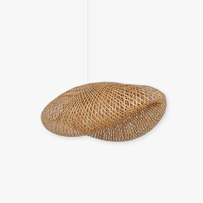 Wabi-Sabi Curvilinear Woven Pendant Light in Bamboo