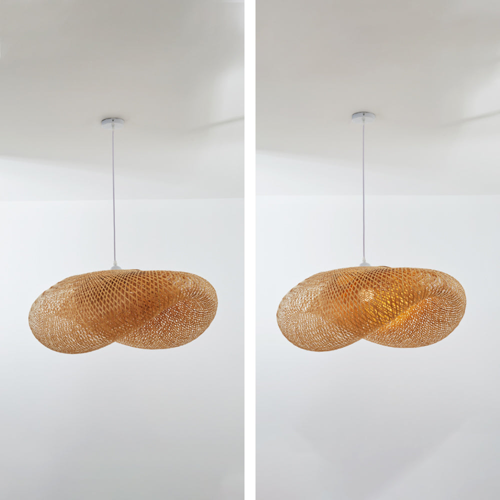 Wabi-Sabi Curvilinear Woven Pendant Light in Bamboo