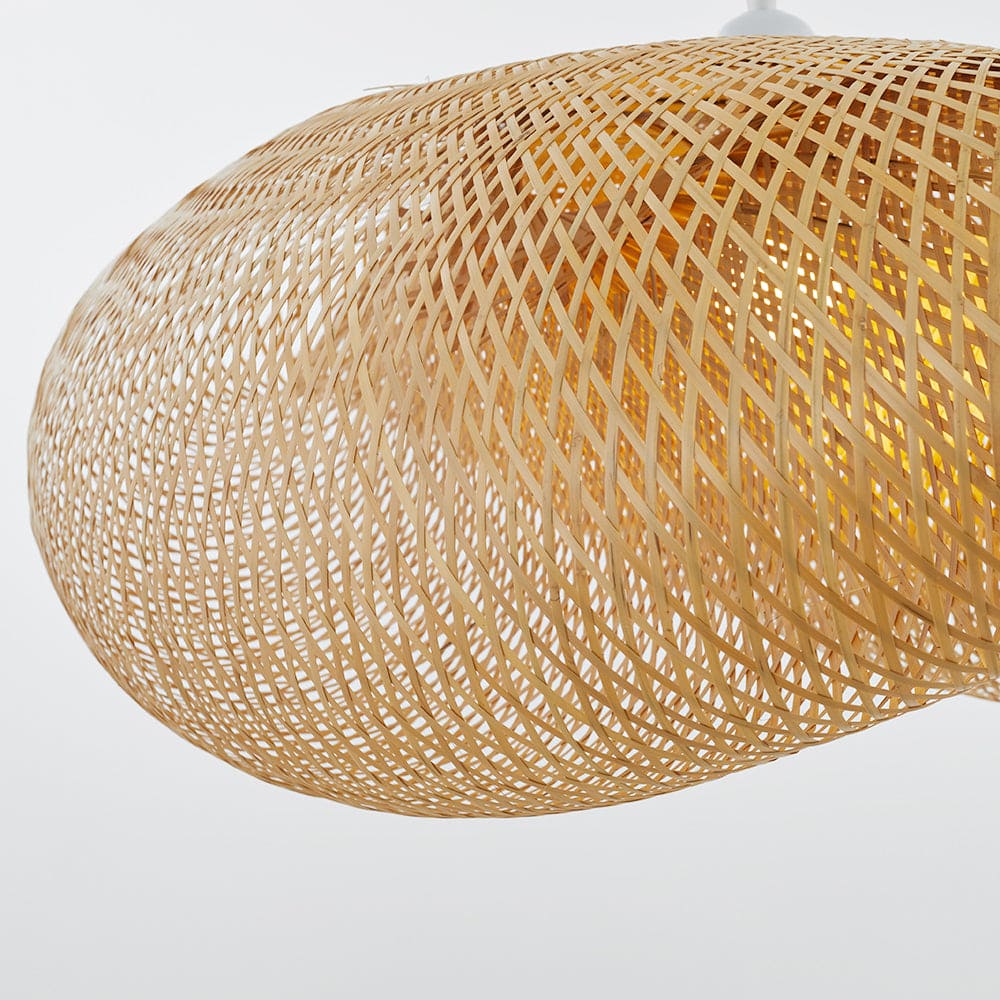 Wabi-Sabi Curvilinear Woven Pendant Light in Bamboo
