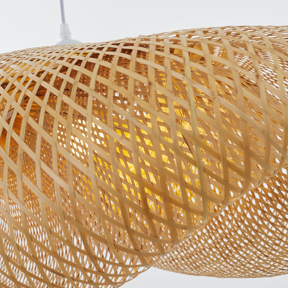 Wabi-Sabi Curvilinear Woven Pendant Light in Bamboo