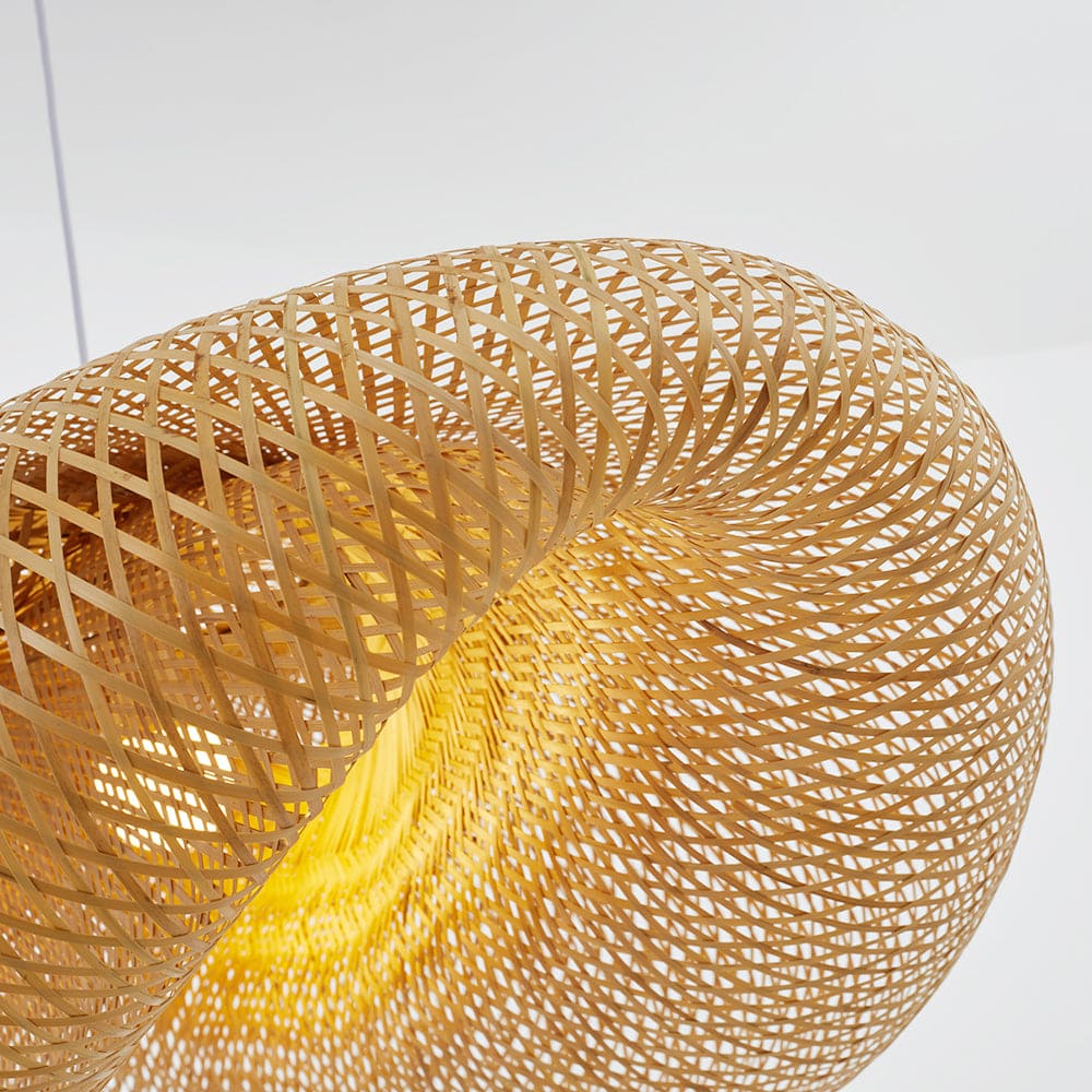 Wabi-Sabi Curvilinear Woven Pendant Light in Bamboo