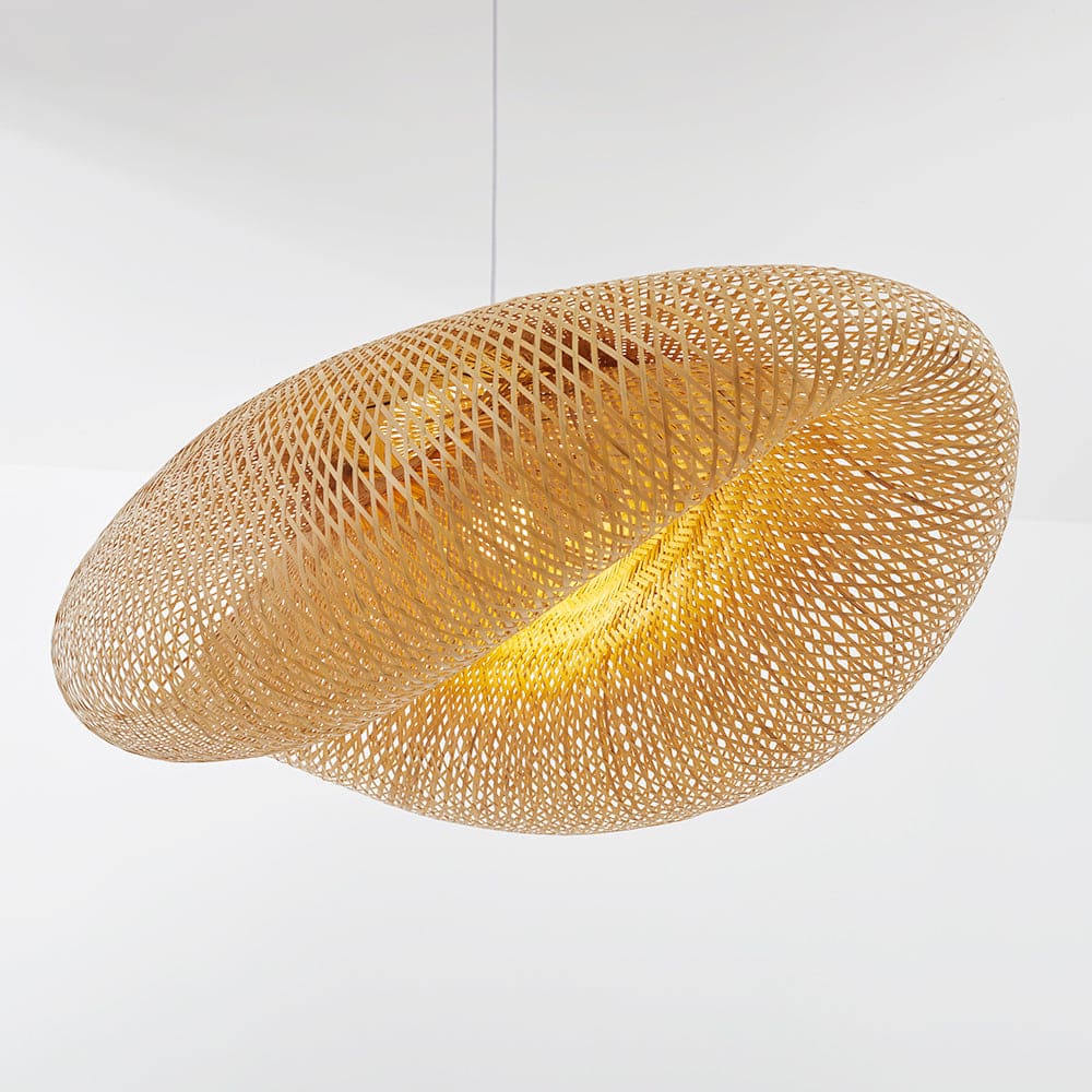 Wabi-Sabi Curvilinear Woven Pendant Light in Bamboo