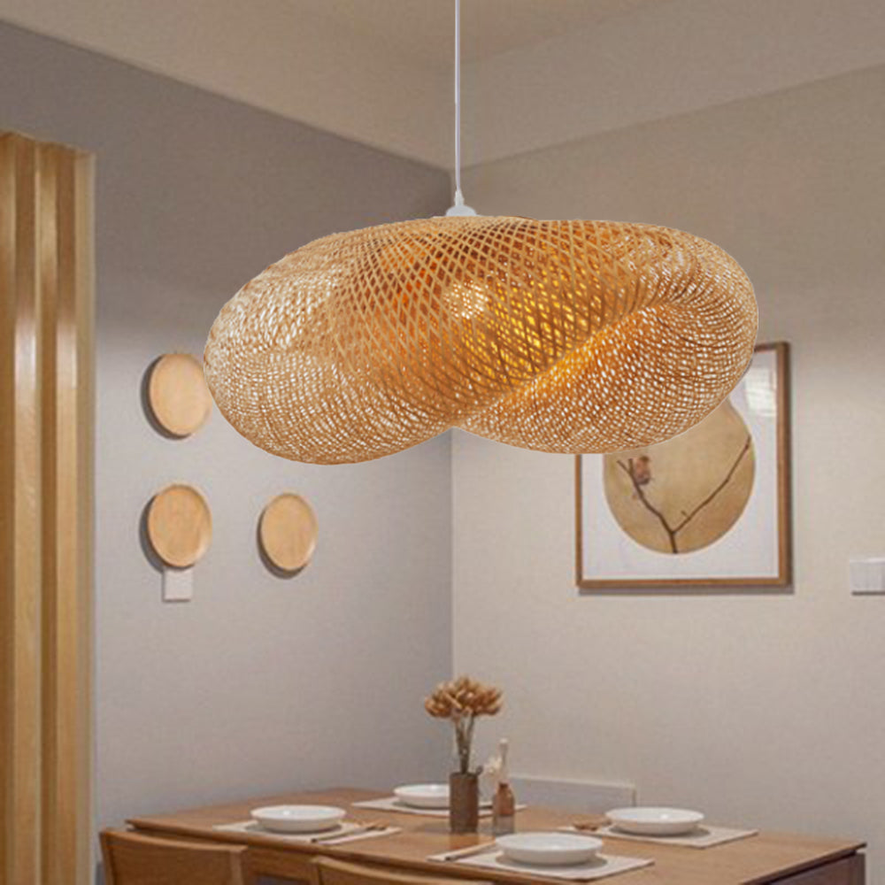Wabi-Sabi Curvilinear Woven Pendant Light in Bamboo