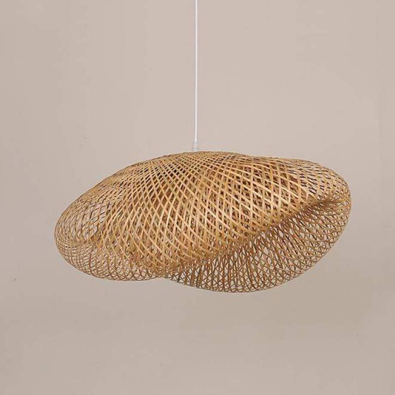 Wabi-Sabi Curvilinear Woven Pendant Light in Bamboo