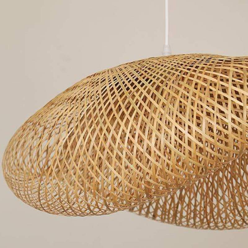 Wabi-Sabi Curvilinear Woven Pendant Light in Bamboo