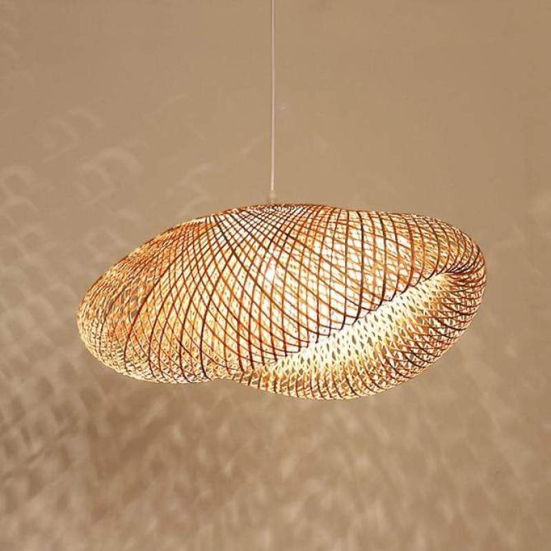 Wabi-Sabi Curvilinear Woven Pendant Light in Bamboo