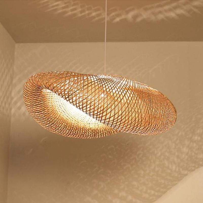 Wabi-Sabi Curvilinear Woven Pendant Light in Bamboo