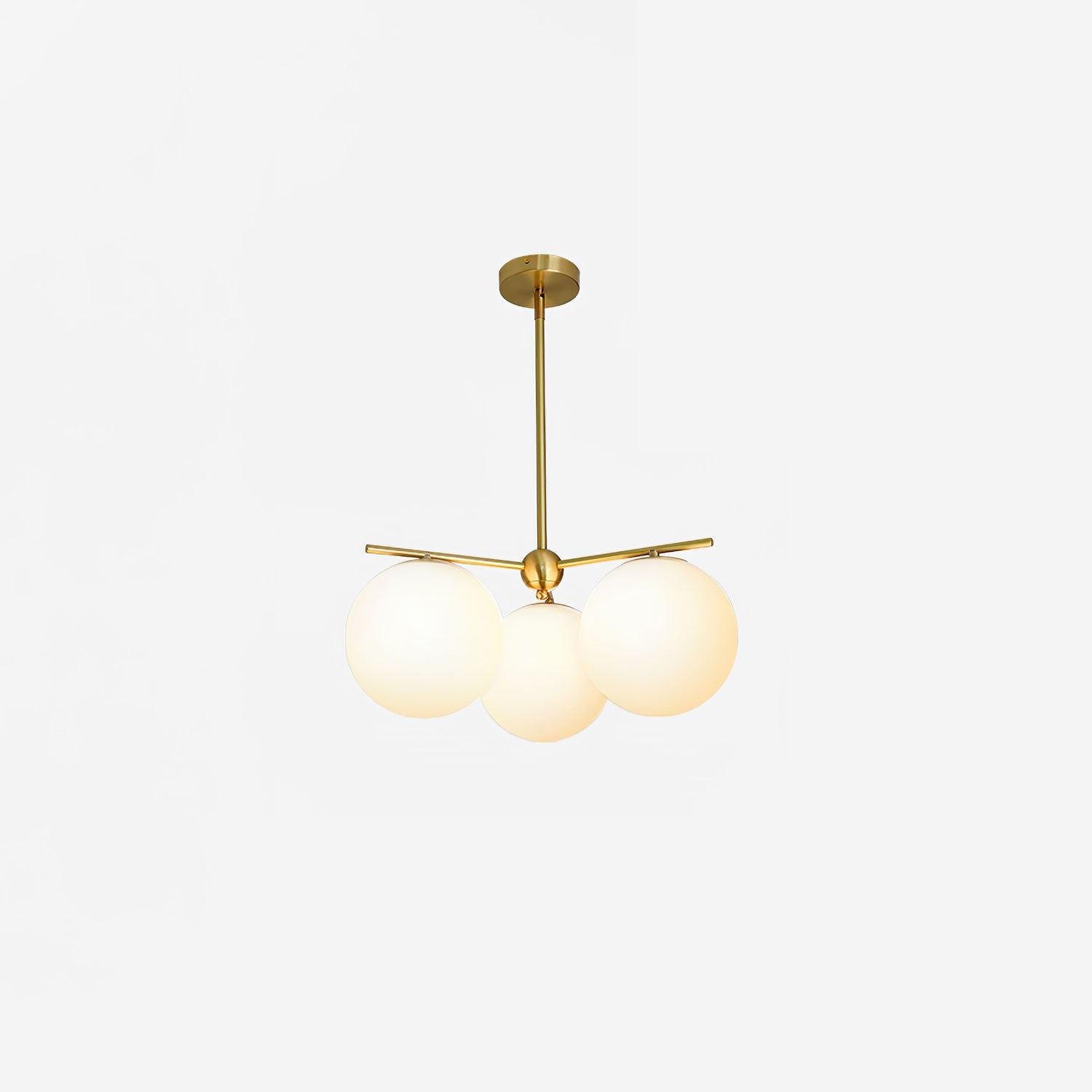 Modern Brass Chandelier with Glass Spheres