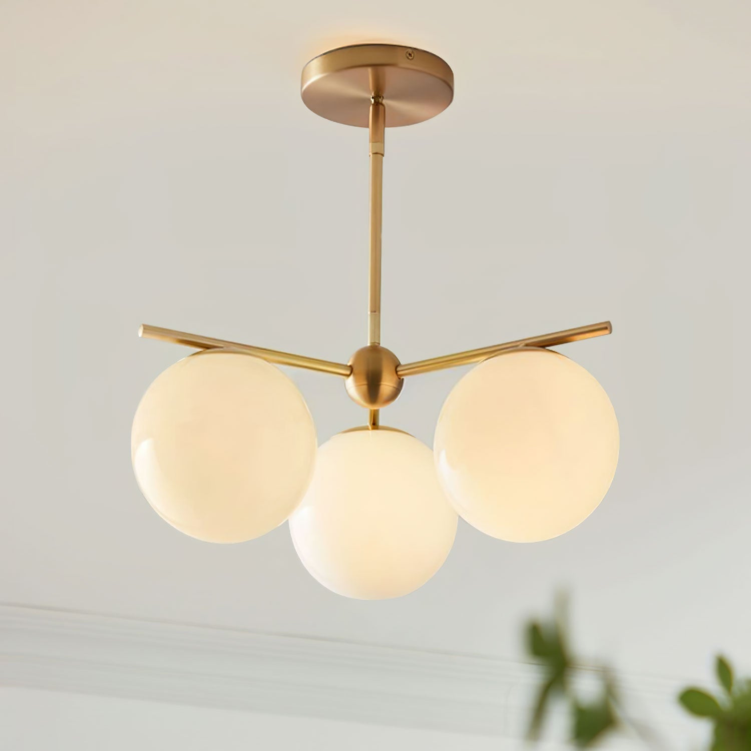 Modern Brass Chandelier with Glass Spheres