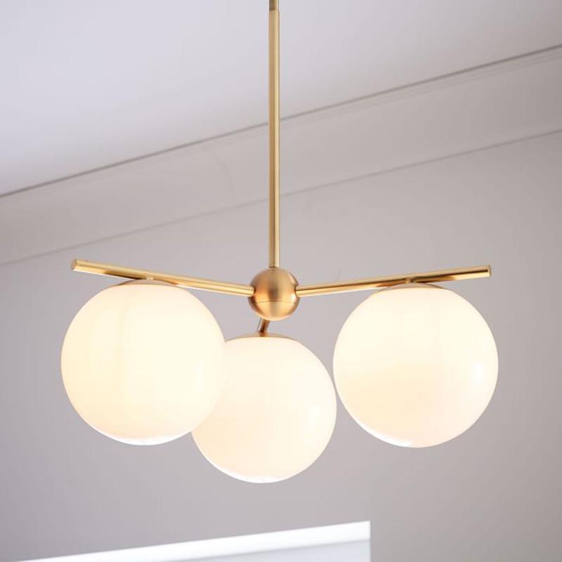 Modern Brass Chandelier with Glass Spheres