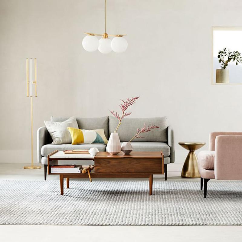 Modern Brass Chandelier with Glass Spheres