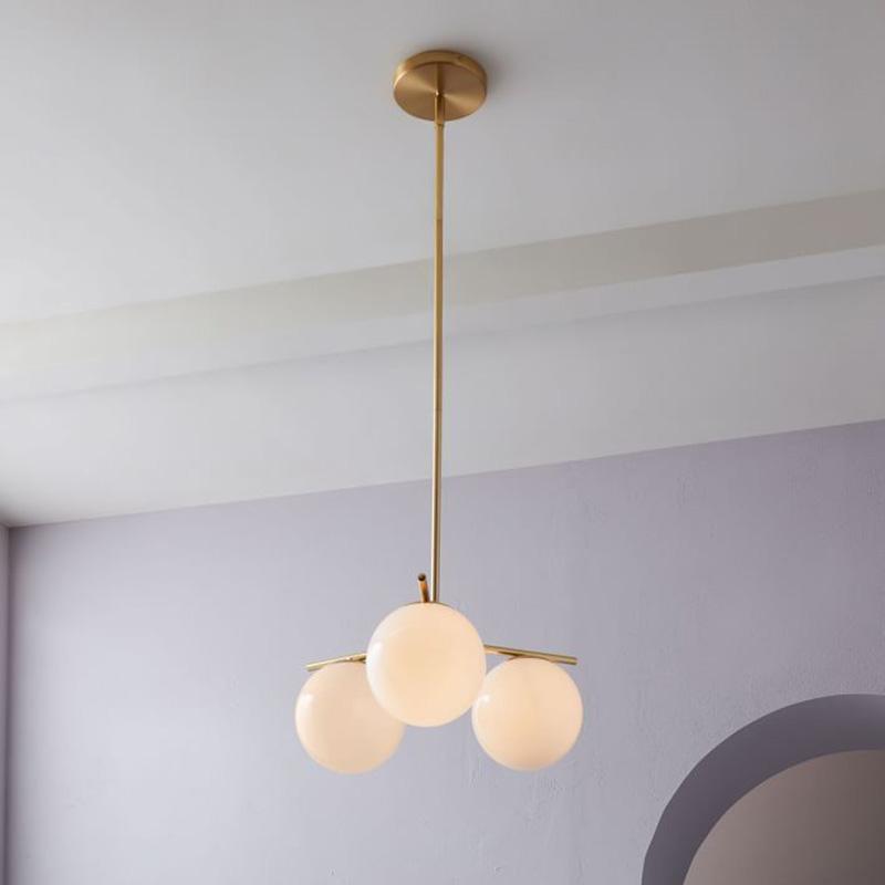 Modern Brass Chandelier with Glass Spheres