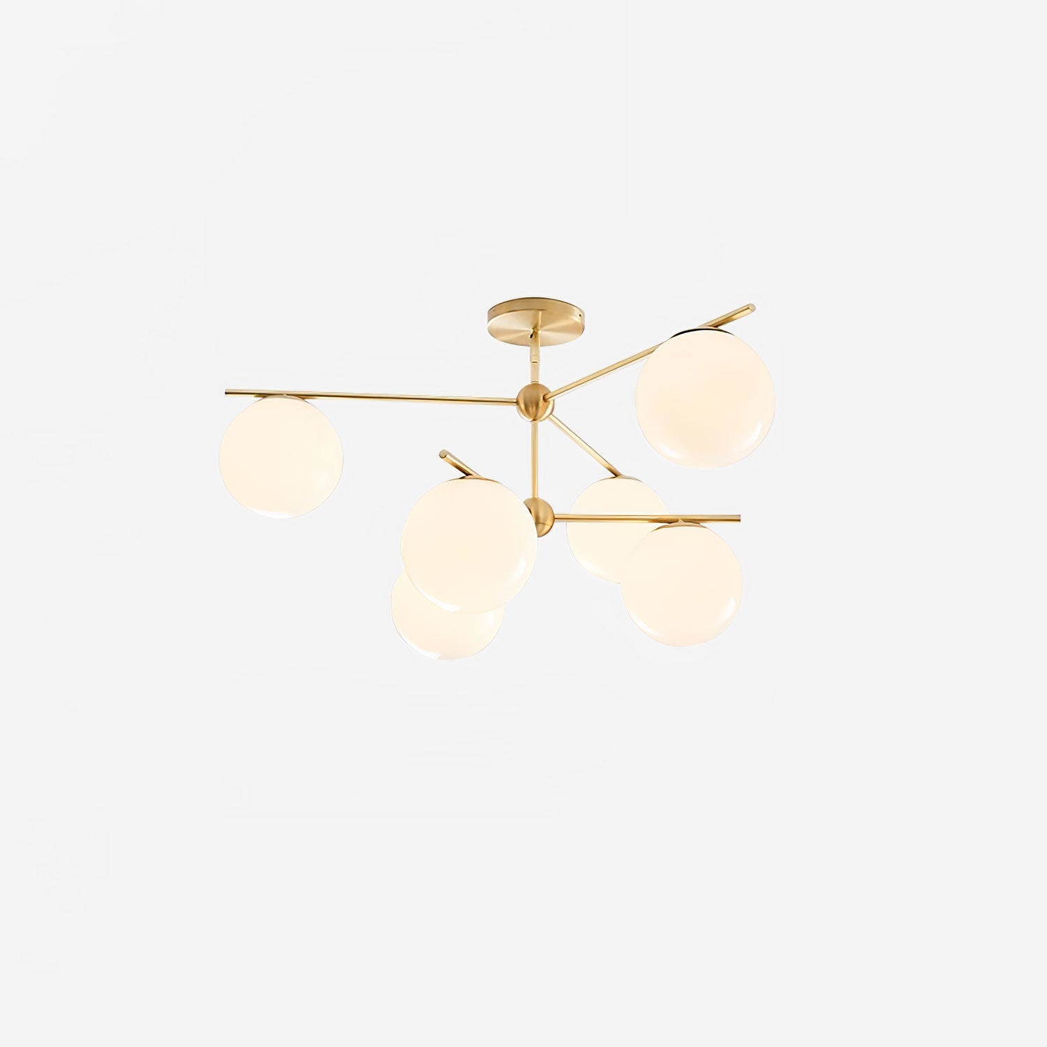 Modern Brass Chandelier with Glass Spheres